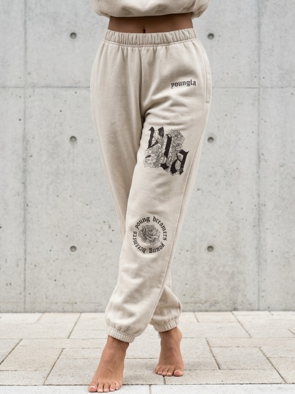 YoungLA Beige Graphic Jogger Pants